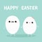 Happy Easter Egg couple family with kawaii face. Eyes, moustaches, lips. Cute cartoon character holding hands. Boy and girl