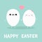 Happy Easter Egg couple family Kawaii face. Love heart. Eyes, moustaches, lips. Cute cartoon character holding hands. Boy and girl