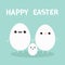 Happy Easter. Egg family with lips, mustaches. Love couple. Boy and girl holding hands. Cute cartoon kawaii funny character set.