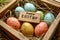 Happy easter egg hunt Eggs Chocolate eggs Basket. White colorful swirls Bunny Holiday. Easter joy background wallpaper