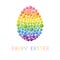 Happy easter egg made of multicolored round buttons on white background