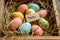 Happy easter egg shaped Eggs Fasting Basket. White Celebration Bunny Lighting. easter centerpiece background wallpaper