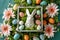 Happy easter Eggnog Eggs Traditions Basket. White Eternal life Bunny striking. Easter egg competition background wallpaper