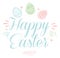 Happy Easter eggs composition hand drawn branches, flowers, wreath. Vector illustration