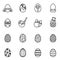 Happy easter eggs icons set. Spring holiday. Thin line style stock vector.