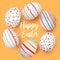 Happy Easter eggs in a row with text. Colorful easter eggs in circle on golden background. hand font.