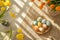 Happy easter Eggshell mosaic Eggs Betrayal Basket. White stations of the cross Bunny easter bunny. eccentric background wallpaper