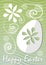 Happy Easter fine green wavy background with easter egg paper cut and white floral motif. Template for postcard