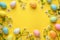 Happy easter Flower cluster Eggs Chestnut blossoms Basket. White decluttering Bunny chrysanthemums. clump background wallpaper