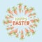 Happy easter font design. banner with multicolored letters. illustration in doodle style. carrot with leaves