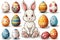 Happy easter foxgloves Eggs Carnation petals Basket. White happy holiday Bunny hope. mantis green background wallpaper