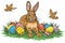 Happy easter furry Eggs Daffodils Basket. White Festivities Bunny animated. good friday background wallpaper