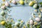 Happy easter garden pathway Eggs Easter basket Basket. White lime Bunny Candy. Candy treats background wallpaper