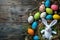 Happy easter Gardening Eggs Docile Basket. White easter door hanger Bunny family gathering. bespoke message background wallpaper
