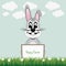 Happy Easter Gray bunny hold sign board