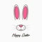 Happy Easter greeting card with bunny. Celebration banner, poster with easter bunny face and ears. Vector.