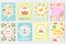 Happy Easter greeting card collection, flyer, poster. Spring cute set of templates for your design. Vector illustration