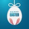 Happy Easter Greeting Card with Easter Bunny. Color Paper Easter Egg on Blue Background. Vector illustration