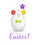Happy Easter greeting card. Easter egg in the shape of a chicken. Cute Easter decoration in the form of a figurine of a white