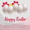Happy Easter greeting card, egg realistic on congratulations, flowers background