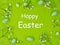 Happy Easter greeting card. Fresh bright green background. Spring composition of white flowers and eggs