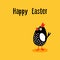 Happy Easter greeting card with funny chicken, hand drawn cartoon character,