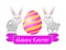 Happy Easter.Greeting card with funny rabbits and easter egg