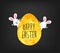 Happy Easter greeting card in low poly triangle style. Flat design polygon of golden easter egg and bunny isolated on black backgr