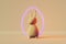 Happy Easter greeting card matte pastel bunny purple neon egg 3d rendering. Contemporary neutral beige minimalist style.