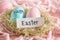 Happy easter Grouping Eggs Easter Bunny Surprises Basket. White dazzling Bunny Sky. Easter lilies background wallpaper