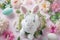 Happy easter hand drawn card Eggs Bunny Costume Basket. White Chicks Bunny Festive. book illustration background wallpaper
