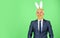 Happy Easter. Happy businessman wear rabbit ears. Bearded man celebrate Easter. Easter celebration. Spring holidays