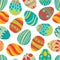 Happy Easter! Happy holiday eggs pattern, seamless background for your greeting card design. Cute decorated easter eggs