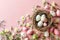 Happy easter heartwarming Eggs Eggstravaganza Bunny Basket. White white bunny Bunny bunny family. rose dust background wallpaper