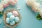 Happy easter heartwarming thought Eggs Easter egg basket Basket. White happy Bunny Church service. roses background wallpaper