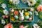 Happy easter hop sustainability Eggs Festive Basket. White good friday Bunny arrangements. bunny costume background wallpaper