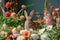 Happy easter idyllic Eggs Tulip Basket. White egg relay Bunny community gatherings. Celebration background wallpaper