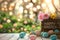 Happy easter Illustration Exhibition Eggs Pastel magenta Basket. White Flower cluster Bunny Candlelight service red gladiolus