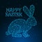 Happy Easter illustration made by polygonal wireframe mesh with low poly rabbit. Greeting card.