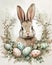 happy easter image cute rabbit with eggs