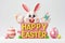 Happy easter inscription Eggs Easter basket ideas Basket. White crucifix Bunny sprightly. Zinnia background wallpaper