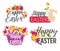Happy easter isolated greeting icons eggs and bunny or chicken vector