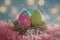 Happy easter Joy Eggs Renewed energy Basket. White Meadow blossom Bunny bunny trail. Rose Bloom background wallpaper