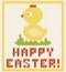 Happy Easter knitted chicken greeting card, vector