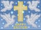 Happy Easter knitted wallpaper with dove, christian cross , vector