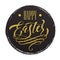 Happy Easter label. Gold title on circle background