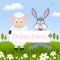 Happy Easter Lamb & Rabbit in a Meadow