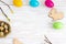 Happy Easter laying eggs multi-colored decorations .copy