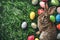 Happy easter Learning Eggs Easter Bunny hiding Easter eggs Basket. White hay Bunny rose. easter spirit background wallpaper