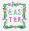 Happy easter lettering flowers leaves foliage floral frame decoration